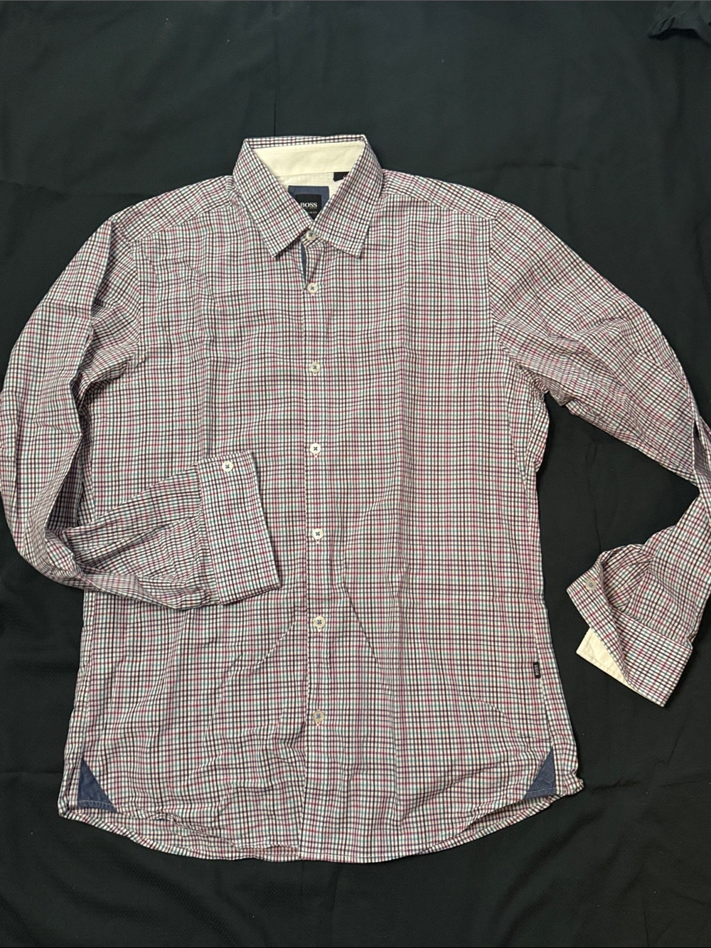 Boss Men's Red and Blue Micro-Check Dress Shirt